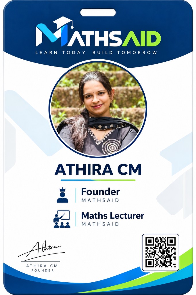 MathsAid identity card for Athira CM, founder and maths lecturer